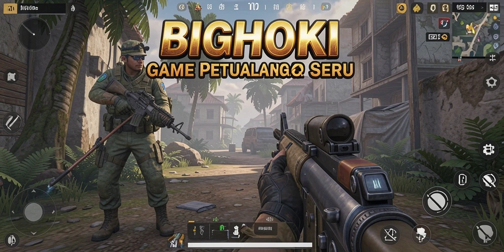 Screenshot gameplay BIGHOKI menampilkan aksi tembak-menembak yang intens.